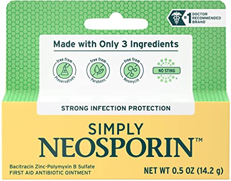 Simply Neosporin Formula 3-Ingredient First Aid Antibiotic Ointment and Wound Care Treatment with Bacitracin Zinc and Polymyxin B Sulfate, Preservative-, Paraben- and Neomycin-Free, 0.5 oz