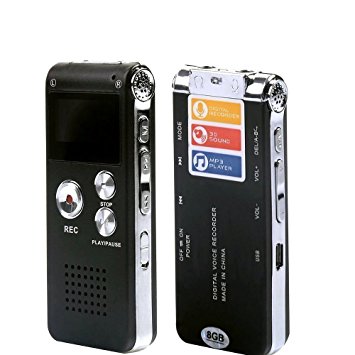 GenLed Deal Black Rechargeable Digital Voice Recorder with Mini USB Port , MP3 Music Player and Dictaphone , 8 GB Internal Memory Card
