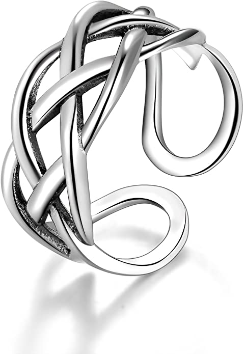 Candyfancy Celtic Knot Ring 925 Sterling Silver Open Middle Finger Knuckle Thumb Rings for Women Adjustable Size 4-6