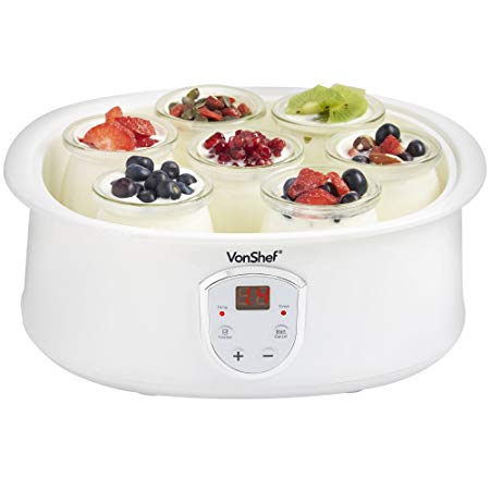 VonShef Automatic Digital Yoghurt Maker with LCD Display Screen and 7 x 200ml Yoghurt Jars – Make Natural Healthy Yoghurt at Home