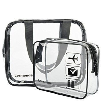 Lermende Clear Toiletry Bag TSA Approved Travel Carry On Airport Airline Compliant Bag Quart Sized 3-1-1 Kit Travel Luggage Pouch 2pcs/pack (Stanard Size x1 & Large Size x1)