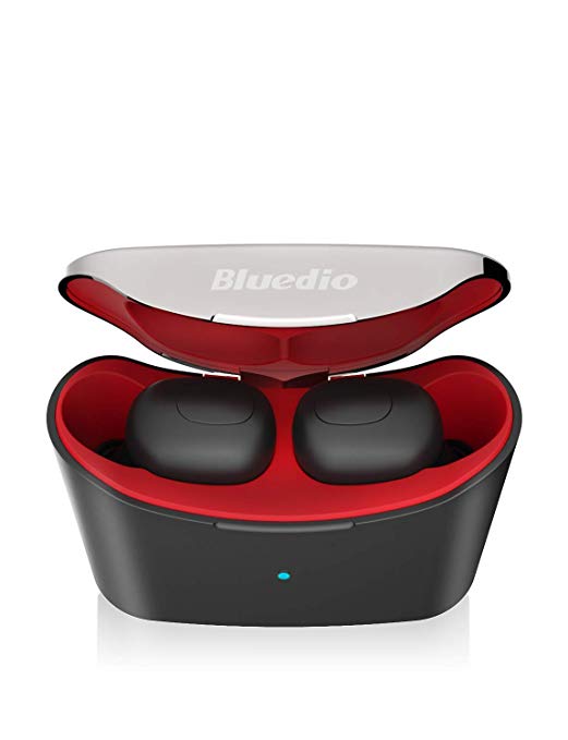 Bluedio True Wireless Earbuds Headphones, 35Hrs Bluetooth 5.0 Auto Pairing in-Ear Earphones, Wireless Headset with Charging Case Earpiece for iPhone, Android Phone, iPad, Laptop (GT-Red)