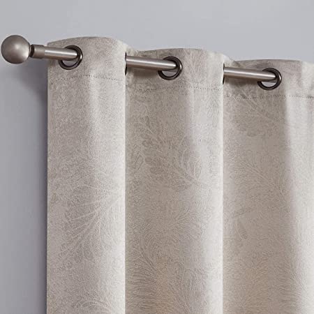 Warm Home Designs Pair of 2 Textured Extra Long Length 37 x 108 Inch Beige (Cream) Blackout Curtains with 3D Embossed Pattern. Room Darkening Drapes Come with 2 Matching Tie-Backs. B Beige 108”