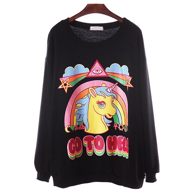 SAYM Women's Unicorn Rainbow GO TO HELL Letters Printed Sweatshirt Top