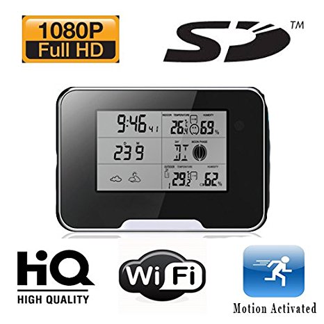 Know Your Nanny™ Spy Camera Hd 1080 Weather Station Camera w/ Wi Fi Live View and Sd Card Recording