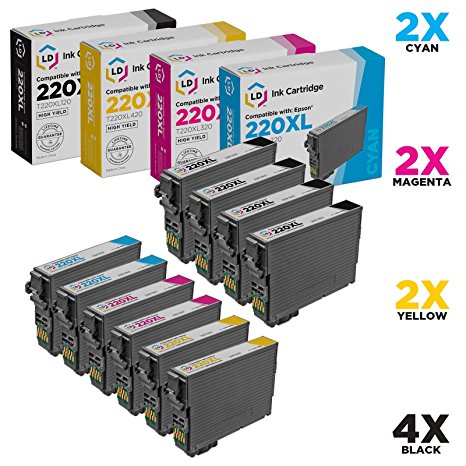 LD Remanufactured Ink Cartridge Replacement for Epson 220XL High Yield (4 Black, 2 Cyan, 2 Magenta, 2 Yellow) 10-Pack