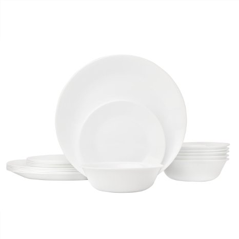 Corelle Livingware 18-Piece Glass Dinnerware Set, Winter Frost White, Service for 6