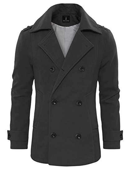 Tom's Ware Men's Stylish Wool Blend Double Breasted Pea Coat