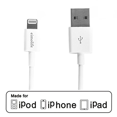 eimolife Apple MFi Certified Lightning Cable to USB Charger Cord for iPhone(5/5S/5C), iPad(Air/4th Generation), iPad Mini/Mini Retina, iPod Touch 5th Generation and iPod Nano 7th Generation(3.3 Feet/1m White)