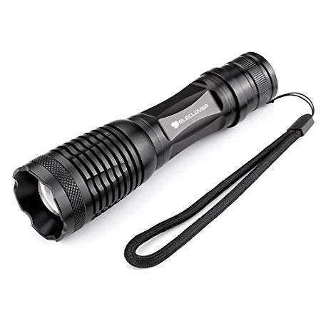 ELECLOVER Cree 800 Lumen Bright LED Flashlight Bundle with Rechargeable Batteries, AC Charger, Charger Base and White Tube, Black