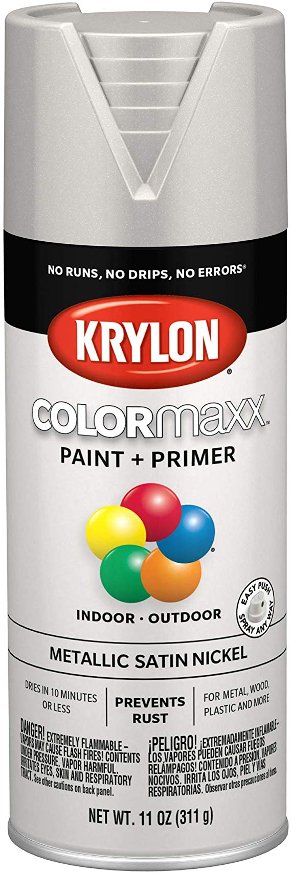 Krylon K05589007 COLORmaxx Spray Paint, Aerosol, Satin Nickel