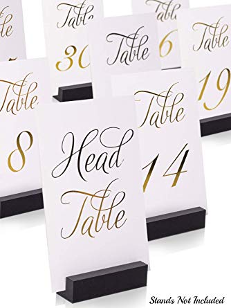 ZICOTO Classy Gold Wedding Table Numbers in Double Sided Gold Foil Lettering with Head Table Card - 4" x 6" and Numbered 1-30 - Perfect for Weddings and Events
