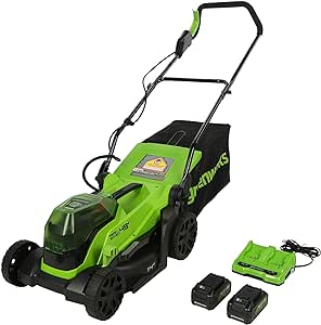 Greenworks 2 x 24V (48V) 14" Brushless Cordless Lawn Mower, (2) 4.0Ah USB Batteries (USB Hub) and Dual Port Rapid Charger Included