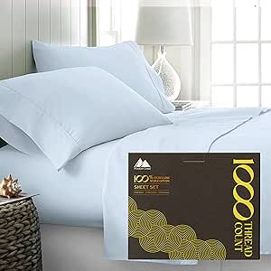 Mayfair Linen Twin Bed Sheets - 1000 Thread Count 3-Piece Twin Sheet Set, Sateen Weave Luxury Hotel Sheets - Cooling Bedsheet - 16" Deep Pocket (Fits Upto 18" Mattress) - Light Blue