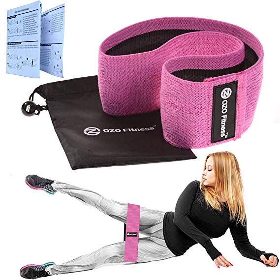 OZO Fitness Hip Resistance Bands for Legs & Butt | Thick Cloth Non Slip Resistance Bands for Women. Get Fit! Exercise Manual Included (Medium)