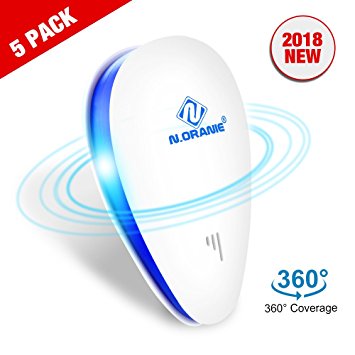 N.ORANIE Ultrasonic Pest Repeller - Plug-in Pest Repellent for Mosquito Roach Fly Flea Spider Bedbug Mice with LED Indicator Low Power Consumption - 2018 Upgraded Frequency Conversion Version 5-PACK