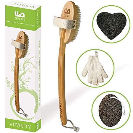 Premium Dry Brush for Cellulite & Lymphatic Massage to Get Glowing Tighter Skin - Body Brush Set With Exfoliating Gloves, Pumice Stone for Feet & Charcoal Konjac Sponge for Face
