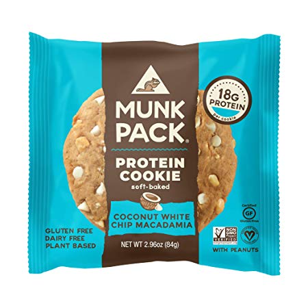 Munk Pack Coconut White Chip Macadamia Protein Cookie with 18 Grams of Protein | Soft Baked | Vegan | Gluten, Dairy and Soy Free | 12 Pack