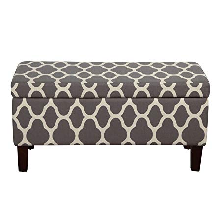 HomePop Large Upholstered Rectangular Storage Ottoman Bench with Hinged Lid, Grey Geometric