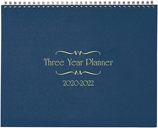 3-Year Calendar Planner, 2020-2022 Monthly Schedule Organizer Flip Calendar Diary with Tabs, Spiral Bound Top, Blue, 8 ½” Wide x 11” Long