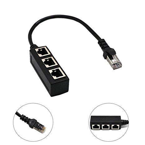 RJ45 Ethernet Splitter cable, Tomjoy RJ45 Y Splitter Adapter 1 to 3 Port Ethernet Switch adapter cable for CAT 5/CAT 6 LAN Ethernet Socket Connector Adapter Cat5 Cat6 Cable