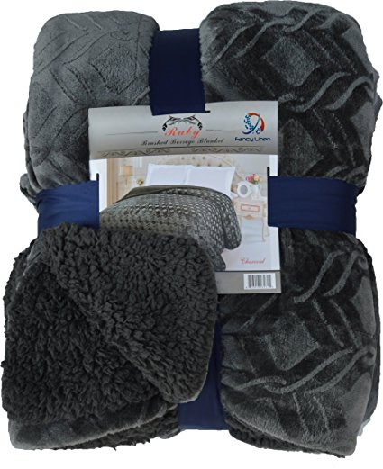 Fancy Collection Twin Size Embossed Blanket Sumptuously Soft Plush Sollid Chrcoal with Sherpa Revirsable Winter Blankets Bedspread Super Soft New (Twin Size, Dark Grey/Charcoal)