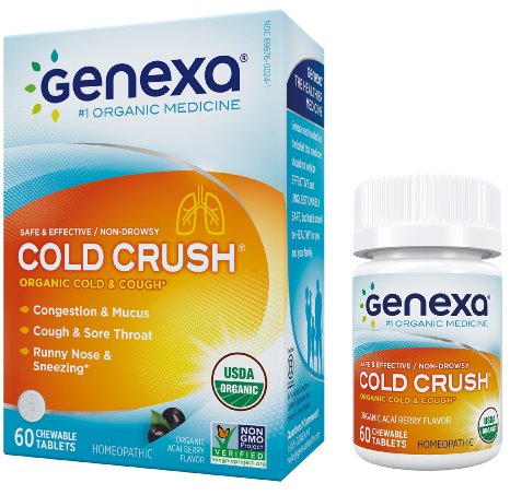 Genexa Multi-Symptom Cold Relief: Certified Organic, Physician Formulated, Natural, Non-GMO Verified, Homeopathic, Cold Medicine for Adults. Treats Cough, Congestion, Sore Throat, Runny Nose & More