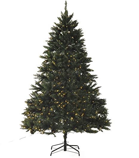 HOMCOM Sapin de Noël Artificiel Lumineux LED x 650 Blanc Chaud   Support Pied Ø 127 x 200H cm 1880 Branches Vert