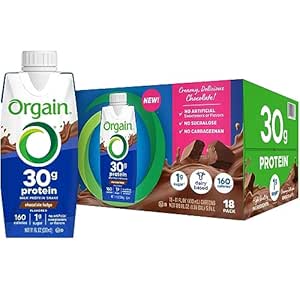 Orgain Milk 30g Protein Shake, Chocolate Fudge, 11 Fluid Ounce (Pack of 18)