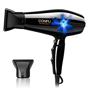 2300W Hair Dryer Professional Salon Ionic Hairdryer with 2 Nozzle and 2 Speed 3 Heat Setting Cool Shot AC Motor Fast Dry, CONFU UK Blow Dryer 220V Long Cord for Men Women, Black