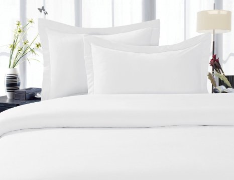 Solid White 300 Thread Count King/California King Size 3PC Duvet Cover Set 100 % Egyptian Cotton with button enclosure