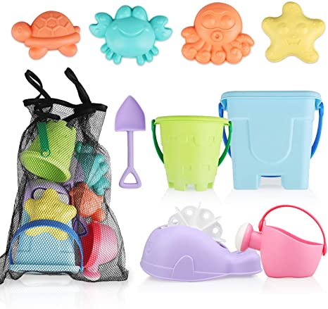 TOY Life Sand Toys for Kids - 9 Beach Toys Includes Sand Bucket Shovel and Sand Castle Toys for Beach - Sandbox Toys Set with Carrying Waterproof Net