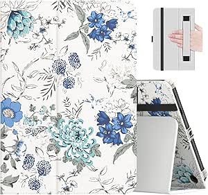 MoKo Case Fits All-New Amazon Kindle Fire HD 8 & 8 Plus Tablet (12th Generation/10th Generation, 2022/2020 Release) 8", Slim Folding Stand Cover with Auto Wake/Sleep, White Blue Floral