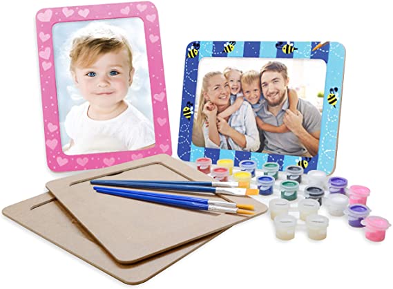 VHALE DIY Paint Your Own Picture Frame, 4 Sets of MDF Wood Photo Frames (5 x 7 inch) with Stand, for Children to Paint and Decorate, Classroom Arts and Crafts, Party Favors for Kids
