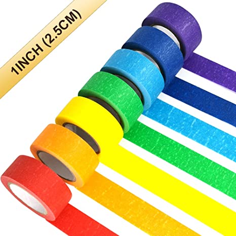 1 INCH Colored Masking Tapes, Aipker Colorful Masking Roll Tape for Kids and Adults, Fun Rainbow Masking Tapes for Arts Crafts, School Projects, Party & Home Decoration, Office Supplies and More