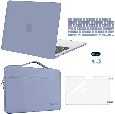 MOSISO Compatible with MacBook Air 13.6 inch Case 2022 2023 Release A2681 M2 Chip Touch ID, Plastic Hard Shell Case&Carrying Sleeve Bag&Keyboard Cover&Webcam Cover&Screen Protector, Lavender Gray