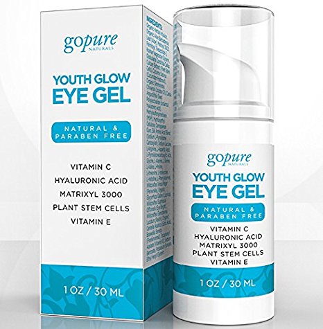 goPURE Natural Eye Cream for Dark Circles Puffiness Bags and Wrinkles - With Plant Stem Cells Matrixyl 3000 Hyaluronic Acid Cucumber Vitamins C and E Aloe MSM and More Size 1 oz