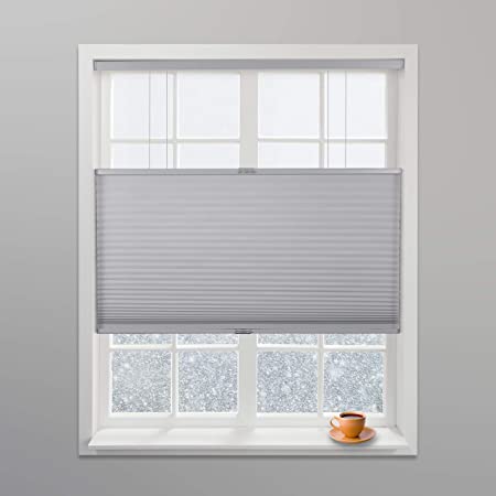 Arlo Blinds Grey Light Filtering Top Down Bottom Up Deluxe Cordless Cellular Shades - Size: 28" W x 60" H, Cordless Honeycomb Blinds