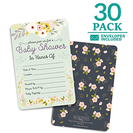 Baby Shower Invitations - 30 Cards   envelopes. Gender Neutral for boy or Girl. Match Baby Shower Games, Decorations & Favors. Perfect invites for Showers, Sprinkles or Gender Reveal Party. (Floral)
