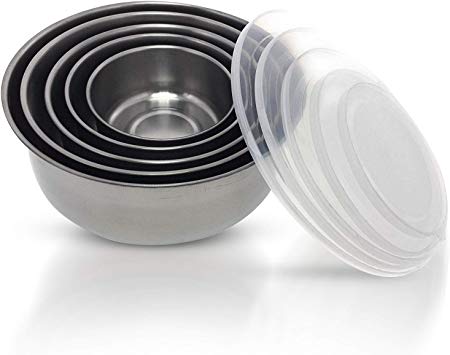 Stainless Steel Food Storage Bowls with Lid - Small Size Nesting Metal Mixing Bowls Set of 5 - 10oz, 17oz, 24oz, 38oz and 54oz bowls - Thin Mini Size Rustproof Portion Control Bowls with Lids