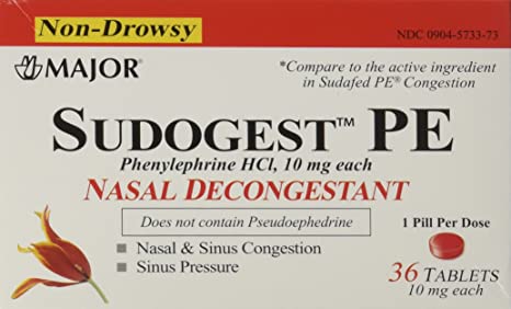Sudogest PE Generic for Sudafed PE Nasal Decongestant Phenylephrine HCl 10mg Tablets 36CT