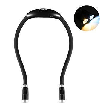 LEDGLE LED Book Light Rechargeable Hug Light Reading Lamp Hands Free 2700-7000K 4 LED Beads, 3 Adjustable Brightness, USB Cable Included for Reading in Bed Or Reading in Car，Black