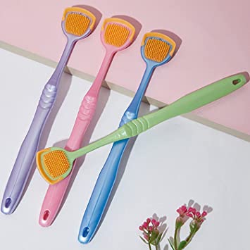 Tongue Brush, Tongue Scraper, Tongue Cleaner Helps Fight Bad Breath, 4 Tongue Scrapers, 4 Pack (Blue & Green & Pink & Purple)