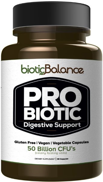Biotic Balance Probiotic -Digestion Support - 30 Day Supply - 1 Capsule Daily - 50 Billion CFU - 10 Strains