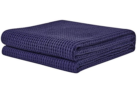 PHF Waffle Weave Blanket 100% Cotton King Size Purplish-Navy