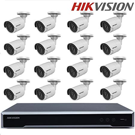 Hikvision English Outdoor CCTV System NVR DS-7616NI-K2/16P 16CH 16 Independent POE   HIKVISION 5MP Bullet IP Camera DS-2CD2055FWD-I Replace DS-2CD2052-I   Seagate 4TB HDD (16 Channel   16 Camera, 5MP)