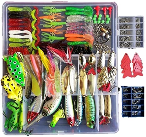 Bluenet 275pcs Fishing Lure Set Including Frog Lures Soft Fishing Lure Hard Metal Lure VIB Rattle Crank Popper Minnow Pencil Metal Jig Hook for Trout Bass Salmon