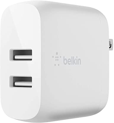 Belkin Dual USB Charger 24W (Dual USB Wall Charger for iPhone SE, 11, 11 Pro, 11 Pro Max, S20, S20 , S20 Ultra, Pixel 4, More) USB-A Charger, White