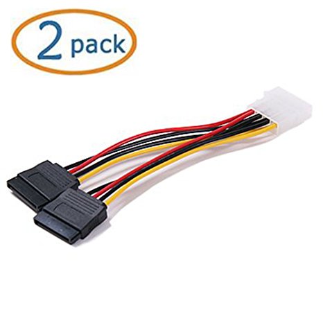 2 Pack Molex 4 Pin to 2 x 15 Pin SATA Power Cable for IDE to Serial ATA SATA Hard Drive Power Cable Adapter