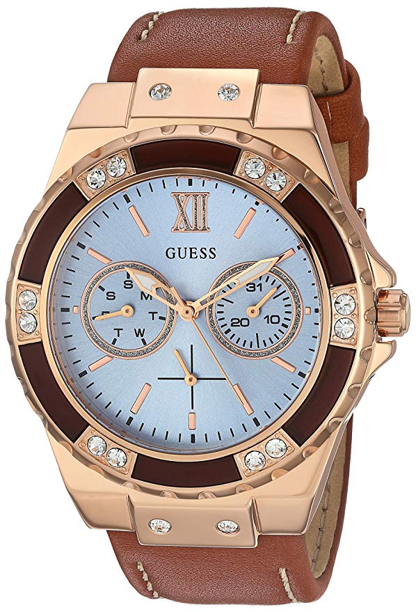 GUESS Women's Quartz Stainless Steel and Leather Automatic Watch, Color:Brown (Model: U0775L7)